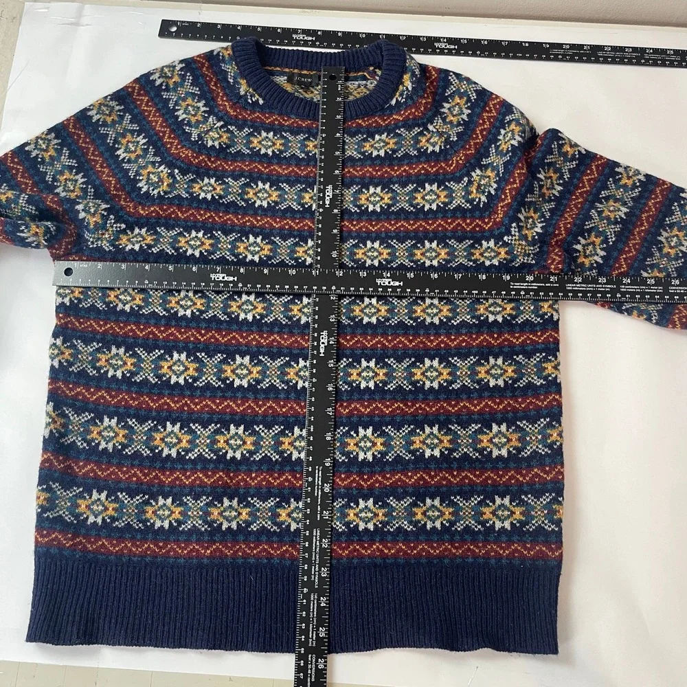 J Crew Crewneck Sweater Mens Medium Multicolor Fair Isle Lambswool Nordic Preppy